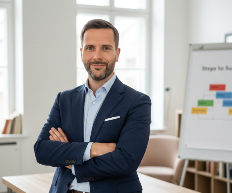 Angebot von Coach Daniel Coach im Büro mit Whiteboard